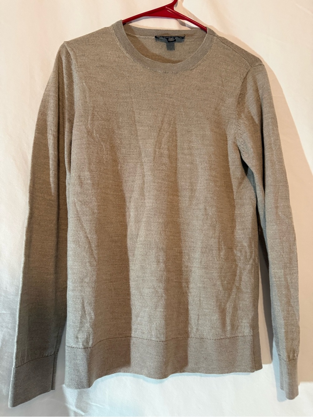 Katherine Barclay 100% Extra Fine Merino Wool Sweater Women M Taupe Crewneck